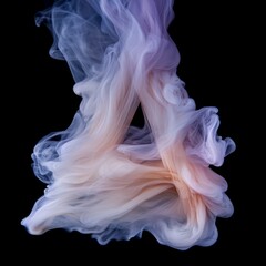 Fototapeta premium Abstract triangle shape formed by swirling pastel colored smoke or ink against a black background.