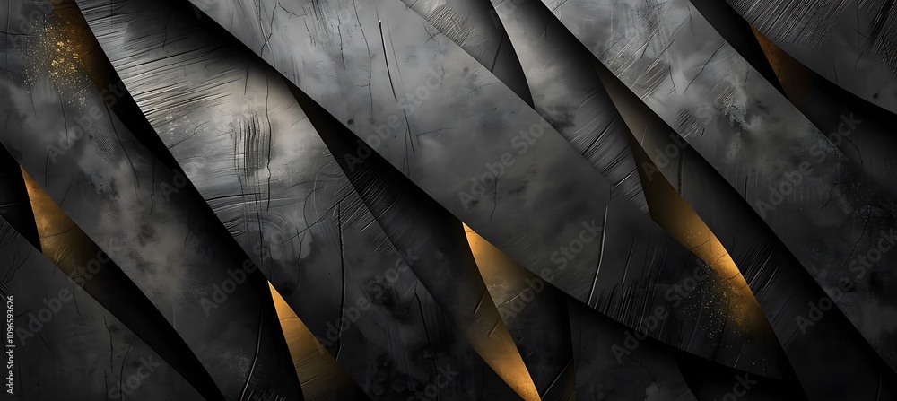 Poster modern geometric pattern with diagonal black and gold lines overlapping for an elegant abstract effe