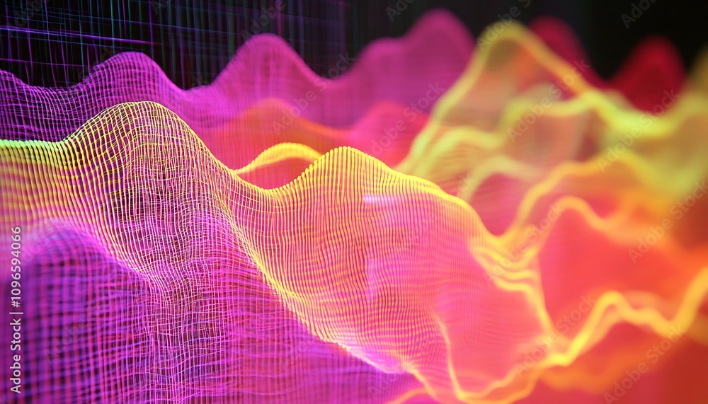 Poster abstract visualization of sound waves in vibrant colors.