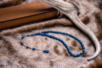 Ottoman Amber Rosary Collection products are natural and concept shot on leather fur (focusing on...