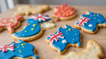 Australian-themed cookies decorated with flags and stars