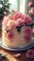 Delicate Pink Rose Cake