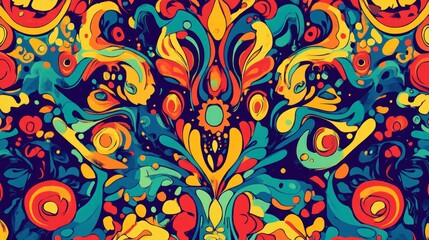 Fototapeta premium Vibrant Psychedelic Pattern with Intricate Swirls and Bold Colors Perfect for Artistic Backgrounds and Creative Projects