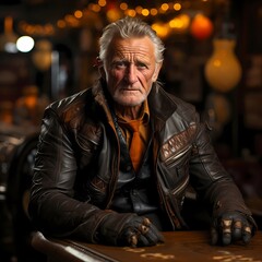 Obraz premium Portrait of a weathered man in a leather jacket