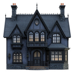 Naklejka premium A stunning gothic-style mansion with intricate details, dark colors, and charming architecture, perfect for capturing an eerie atmosphere.