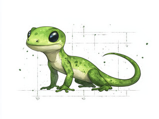 Fototapeta premium vibrant green gecko with large eyes and playful expression, showcasing whimsical design. This charming creature embodies lively spirit and unique character