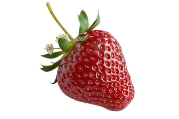 Hyper-Realistic Isolated Strawberry with Vibrant Red Color and Green Leaves on a Transparent Background