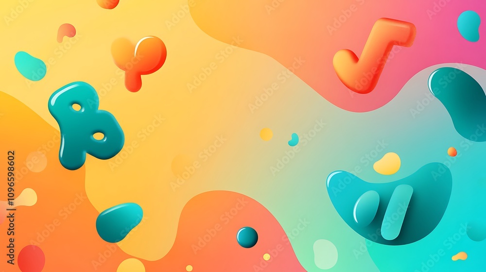 Poster abstract colorful background with playful shapes and vibrant gradients.