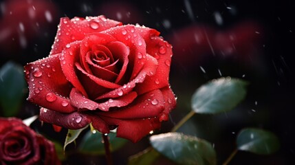 Stunning Red Rose with Raindrops