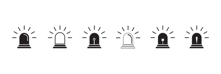 Emergency siren icon. Ambulance emergency siren icons set. Alert light bulb icons collection. Vector