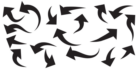 Black arrows icon vector set. Bold arrow symbol curved flat design isolated