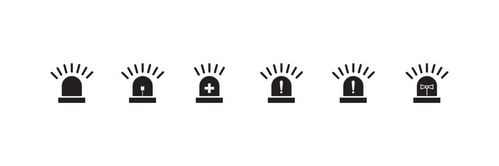 Emergency siren icon. Alert light bulb icons collection. Ambulance emergency siren icons set. Vector