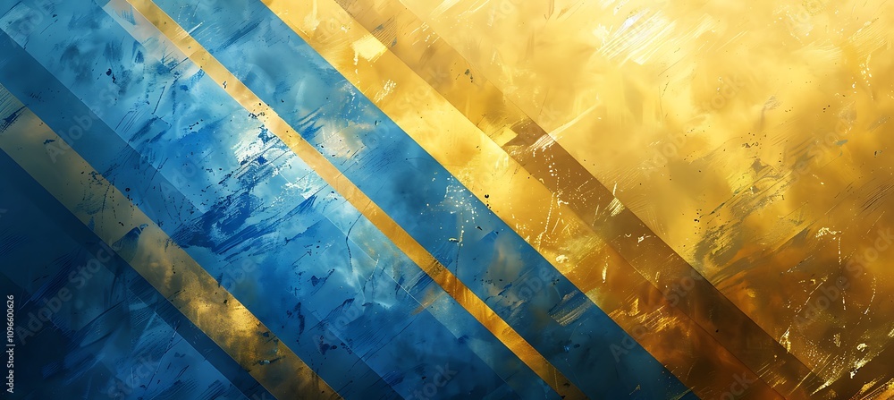 Poster overlapping diagonal lines in blue and gold forming a sleek and elegant abstract geometric backdrop.