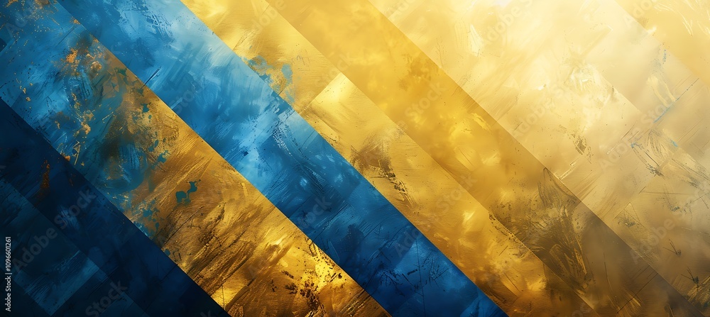 Poster overlapping diagonal lines in blue and gold forming a sleek and elegant abstract geometric backdrop.