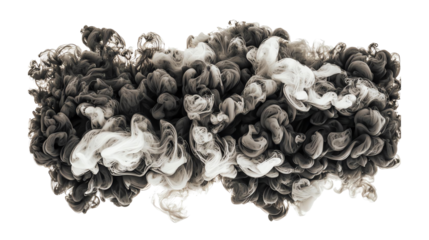 Black and white smoke swirl on transparent background