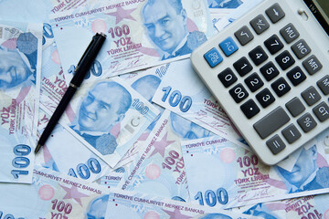 Turkish money top view trade representation