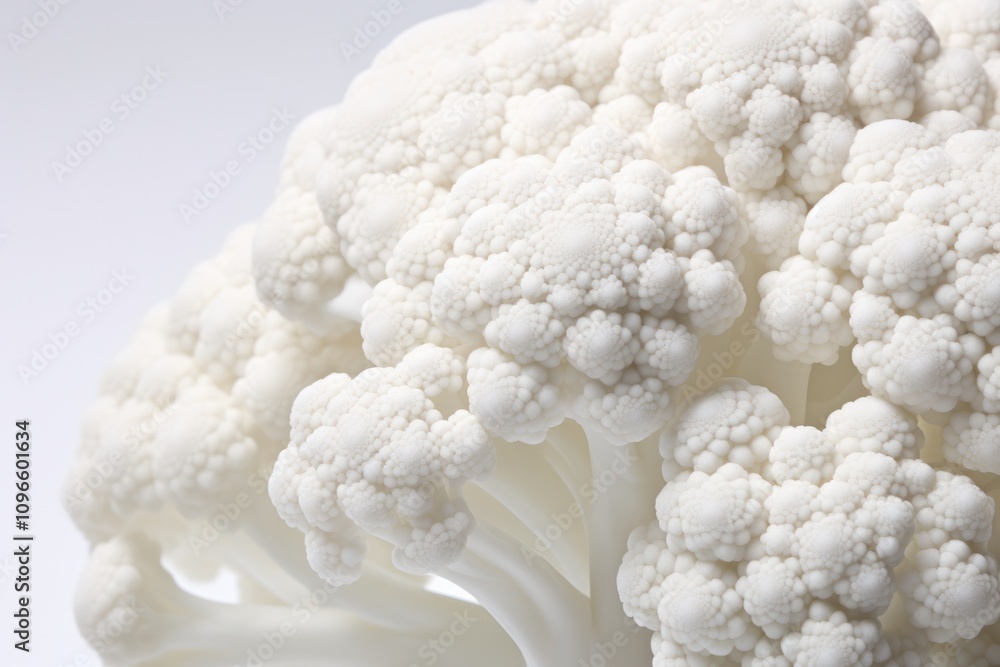 Poster close-up of a single cauliflower head displaying its intricate, fractal-like structure and smooth su