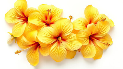 Obraz premium Cluster of beautiful yellow hibiscus flowers on white backdrop, colorful, assorted, variety, assorted