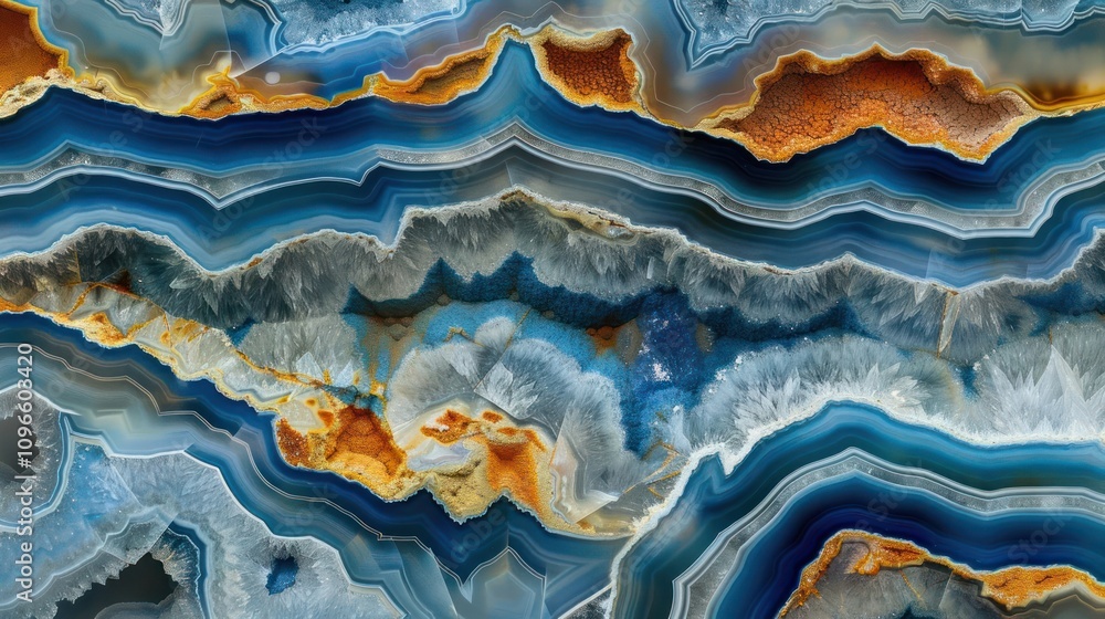 Aufkleber a close-up of a blue agate slice, showing its intricate layers and patterns.