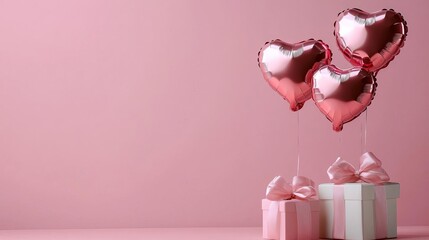 Fototapeta premium Romantic Pink Heart Balloons Gifts Valentines Day Love Celebration