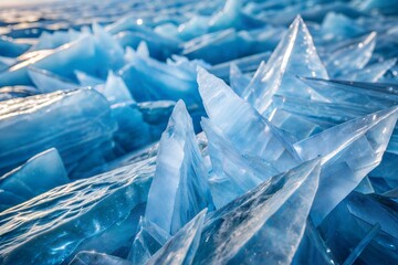 Frozen lake surface with chaotic crystal ice texture