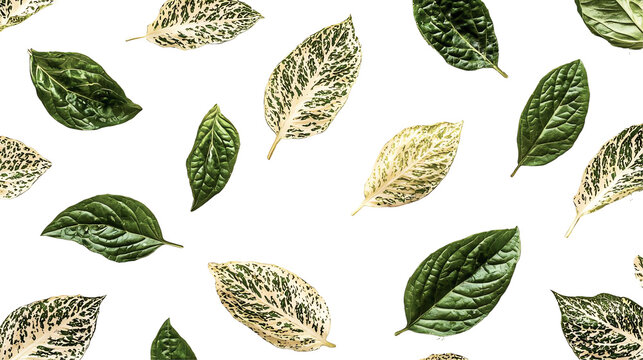 Variety of leaves on a black isolated background.