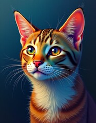 a cat face on a mirror, blue, yellow, red, red, green, green, purple, orange colors, artistic, emotional, spiritual, spiritual, real, real, three-dimensional, watery, cute and adorable