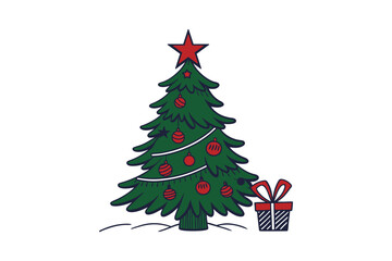 Christmas tree with gift box decoration vector art illustration white background