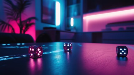 Gaming table with colorful dice