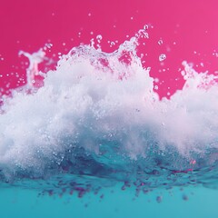 Vibrant pink and teal water splash with foam.