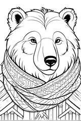 A polar bear wearing a scarf, surrounded by snowflakes, white background.---_00001_
