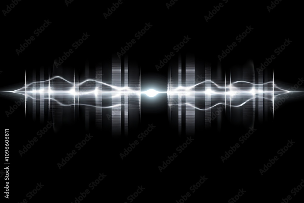 Poster a visual representation of sound waves displayed in a sleek, modern design.