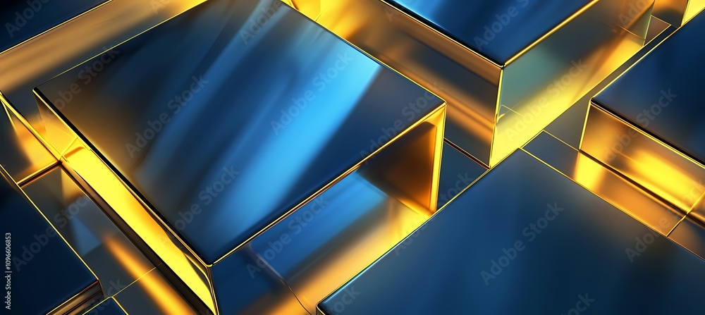Poster abstract background with overlapping diagonal lines in blue and gold shades for a modern geometric d