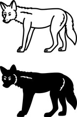 Coyote Icons. Black and White Vector Illustration. Predatory Mammal, Prairie Wolf. For Coloring Book Design. Animal Concept