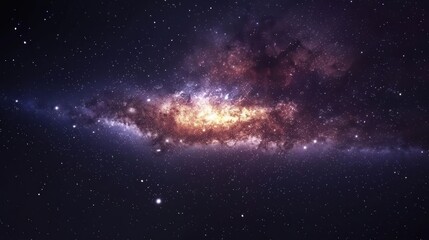 Fototapeta premium A stunning view of a spiral galaxy with a bright core and swirling arms of stars and gas, set against a backdrop of a starry sky.