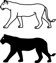 Puma Icons. Black and White Vector Illustrations. Carnivorous Mammal, Wild Cat. For Coloring Book Design. Animal Concept