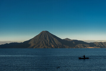 Atitlan Lake in Guatemala. Long Exposure. Volcano in Background. Morning Light.