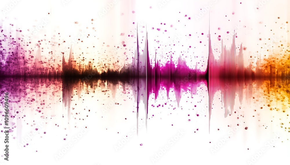 Poster abstract sound wave representation with colorful dots and gradients.