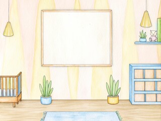 Soft watercolor nursery with teddy bears, green tones, and a crib, evoking warmth and comfort