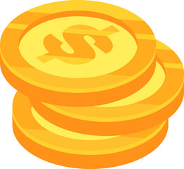 Stack of shiny gold coins with dollar signs embossed on their surface represents financial savings, investment, and economic growth
