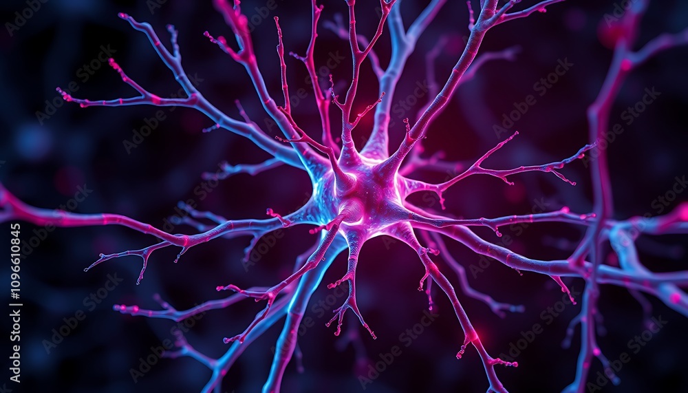 Poster glowing neural network close-up: depicting the intricacies of the brain and nervous system