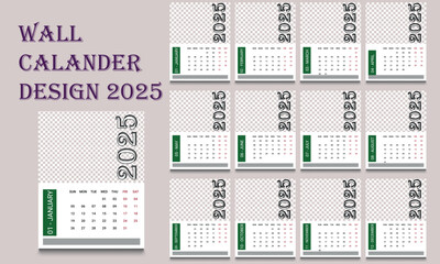 Calendar 2025 - vector illustration, the week starts on Sunday, Happy New Year 2025, Calendar Set for 2025, Calendar Templates for the Year 2025,2025 Calendar Planner.