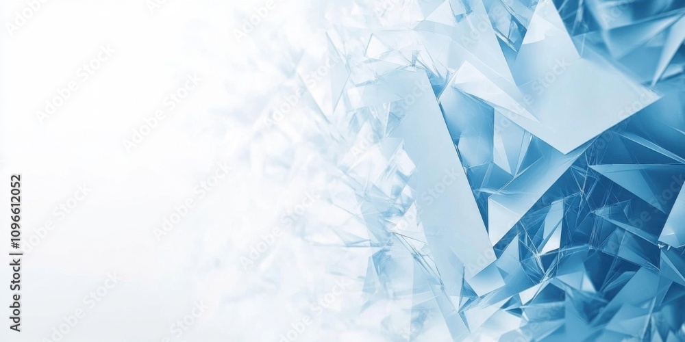 Poster abstract blue and white background with sharp, geometric shapes creating a dynamic and energetic com