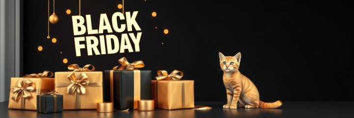 Luxurious Black Friday Shopping Spree with Gold Presents and Shopping Cat,  shopping spree, luxury