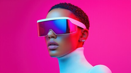 Futuristic ai fashion showcase urban studio fashion neon environment close-up view high-tech concept