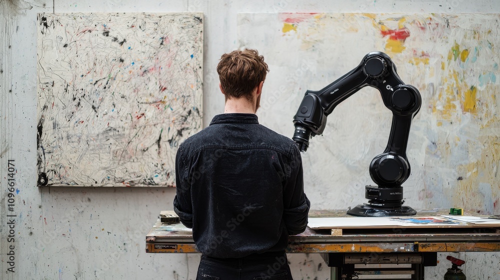 Poster ai-driven art creation by robotics creative studio digital art modern environment innovative technol