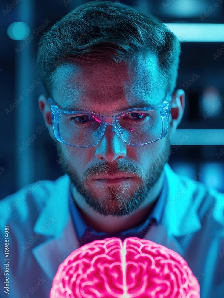 Poster ai innovations in neuroscience exploring the future of brain research in a high-tech lab environment