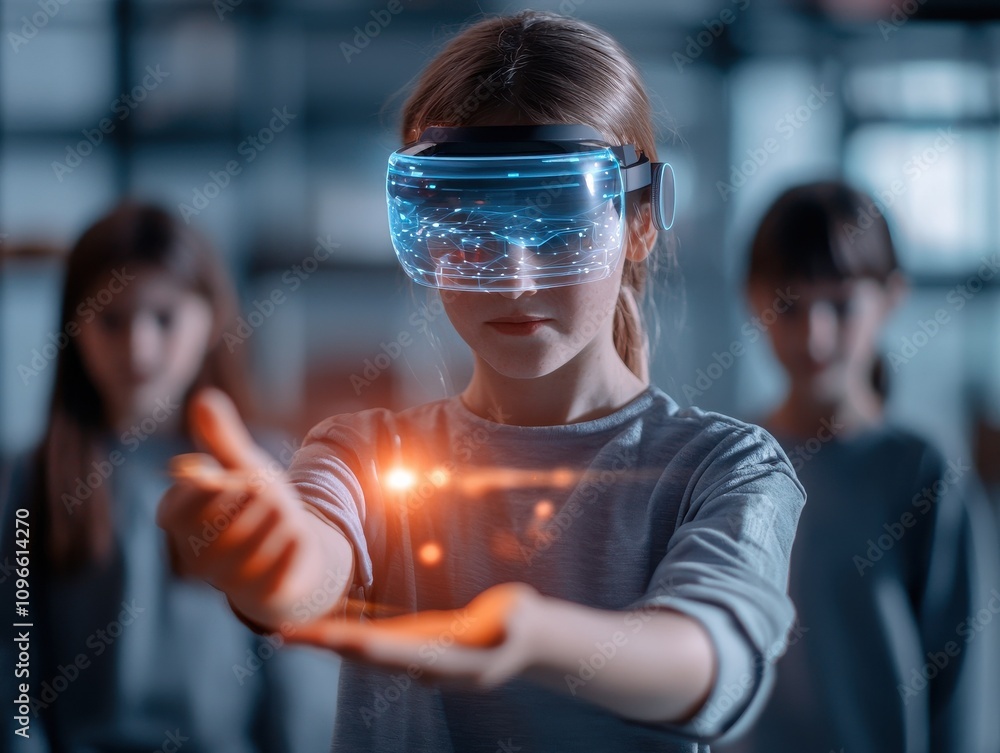 Poster ai technology event virtual reality experience for children in a modern setting interactive learning