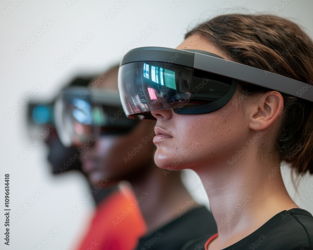 Poster innovative ai-driven virtual reality experience tech hub digital content urban environment close-up 