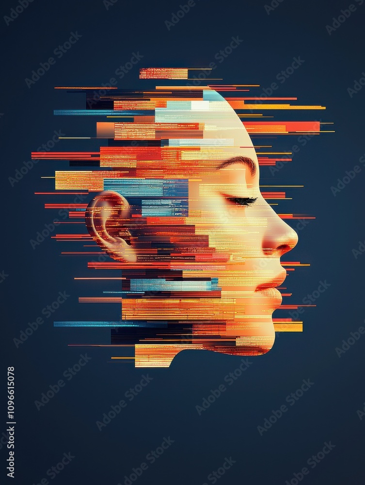 Poster ai-driven abstract portrait digital art urban environment futuristic concept profile view exploring 